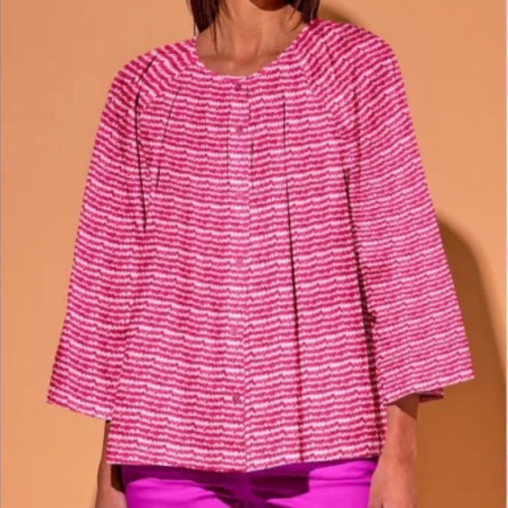Tucker Flare Sleeve Classic Blouse Raspberry Sound in Silk Cotton